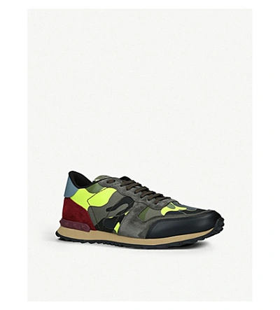 Shop Valentino Rockrunner Camouflage-print Leather Trainers In Grey/other