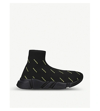 Shop Balenciaga Speed Knit Logo-print Mid-top Trainers In Black/comb