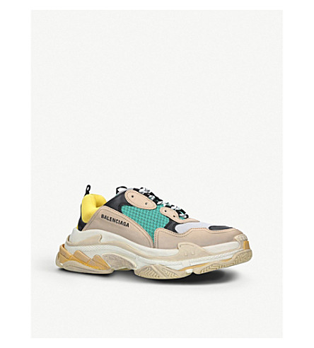 Balenciaga Mens Capsule Triple S Runner Leather And Mesh Trainers In ...