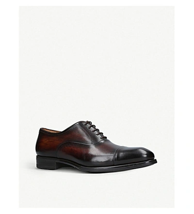 Shop Magnanni Flex Leather Oxford Shoes In Dark Brown