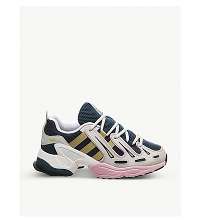Shop Adidas Originals Eqt Gazelle Leather And Mesh Trainers In Tech Gold Pink