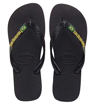 Shop Havaianas Brazil Logo Rubber Flip-flops In Black/black