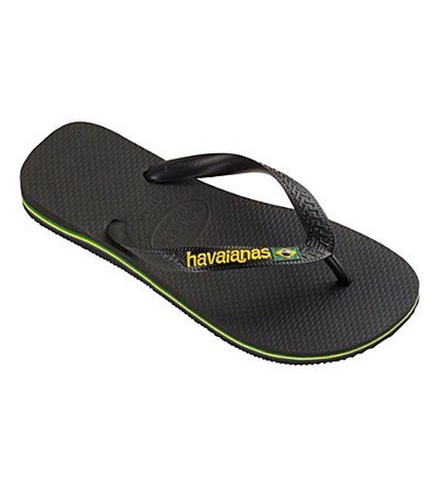 Shop Havaianas Brazil Logo Rubber Flip-flops In Black/black