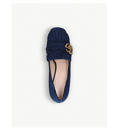 Shop Gucci Marmont Fringed Suede Loafers In Blue