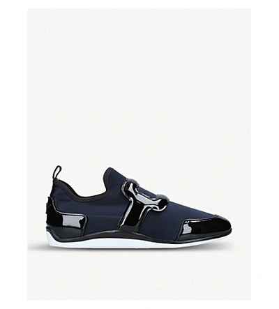 Shop Roger Vivier Sporty Viv Scuba And Leather Trainers In Blue/dark