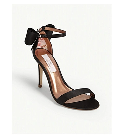 Shop Ted Baker Bowtifl Bow Heeled Satin Sandals In Black