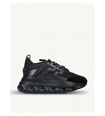 Shop Versace Chain Reaction Leather And Mesh Trainers In Black