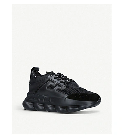 Shop Versace Chain Reaction Leather And Mesh Trainers In Black