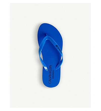 Shop Calvin Klein Logo Flip-flops In 446 Duke Blue