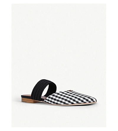 Shop Malone Souliers Maisie Luwolt Gingham Textile And Braided Flats In Blk/white