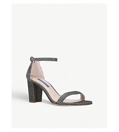 Shop Stuart Weitzman Nearlynude Metallic Block-heel Glitter Sandals In Gold