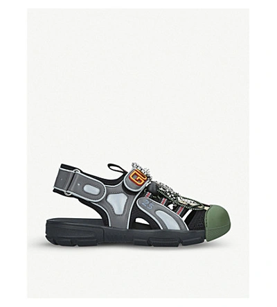Shop Gucci Tinsel Mesh And Leather Sandals In Blk/other