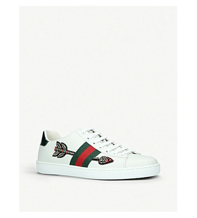 Shop Gucci New Ace Embellished-arrow Leather Trainers In White/oth