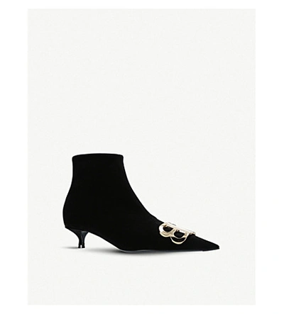 Shop Balenciaga Ladies Black Bb Embellished Velvet Ankle Boots
