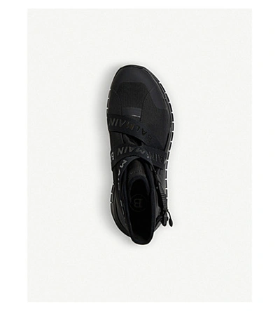 Shop Balmain Troop Strap Leather And Mesh Trainers In Black