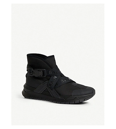 Shop Balmain Troop Strap Leather And Mesh Trainers In Black