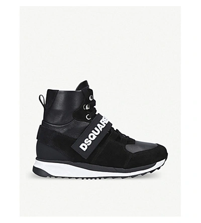 Shop Dsquared2 Martin Leather And Suede High-top Trainers In Blk/white