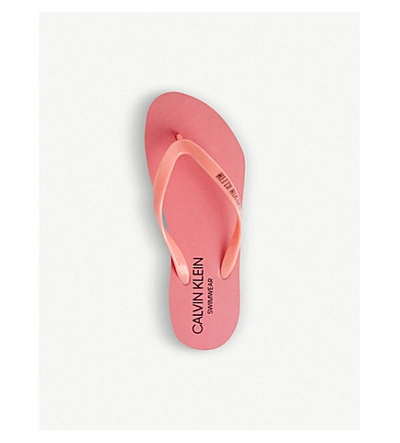 Shop Calvin Klein Logo Flip-flops In 652 Flamingo