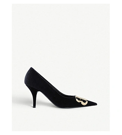 Shop Balenciaga Pointed-toe Heeled Velvet Pumps In Black