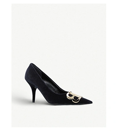 Shop Balenciaga Pointed-toe Heeled Velvet Pumps In Black