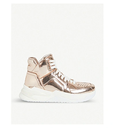 Shop Balmain B Ball Metallic Leather Trainers In Gold