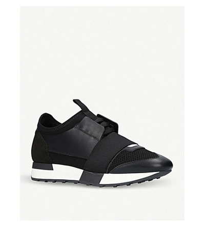 Shop Balenciaga Race Runners Mesh, Leather And Knitted Low-top Trainers In Black