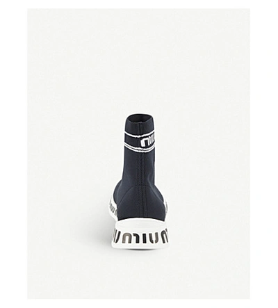 Shop Miu Miu Logo-detail Stretch-knit High-top Trainers In Nero Bianco