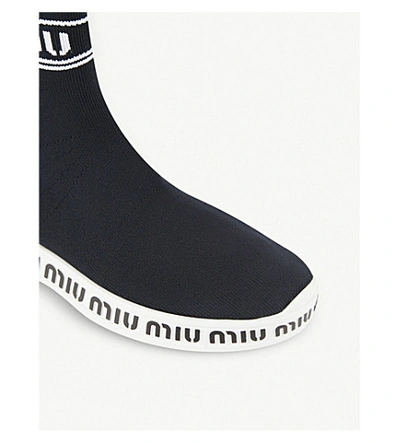 Shop Miu Miu Logo-detail Stretch-knit High-top Trainers In Nero Bianco