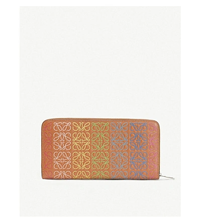 Shop Loewe Rainbow Anagram Leather Wallet In Tan/multicolor