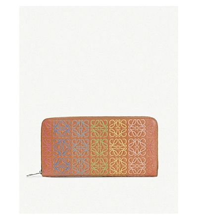 Shop Loewe Rainbow Anagram Leather Wallet In Tan/multicolor