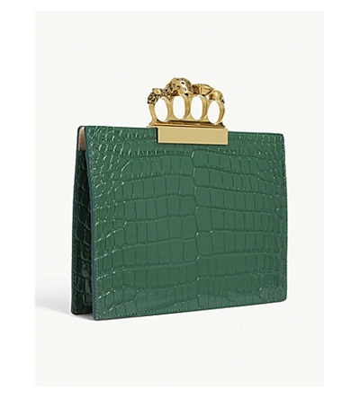 Shop Alexander Mcqueen Embellished Leather Clutch In Emerald