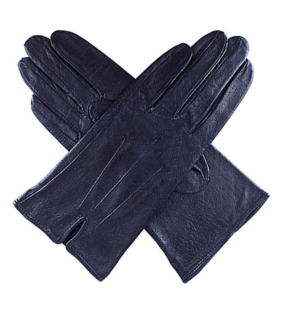 Shop Dents Peccary-effect Leather Gloves In Navy