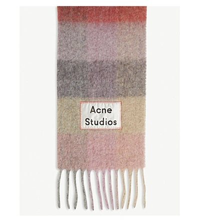 Shop Acne Studios Vally Multi Check Wool-blend Scarf In Fuchsia/lilac/pink
