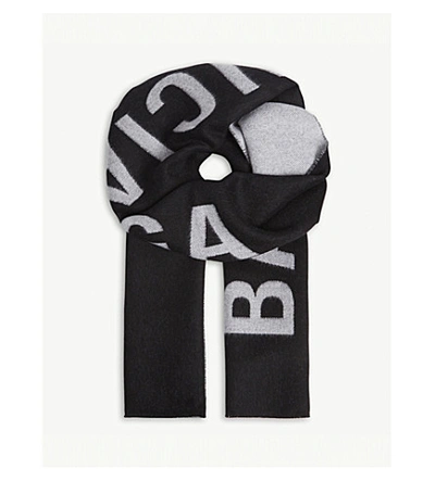 Shop Balenciaga Ladies Black And White Logo Jacquard Wool Scarf In Black/white