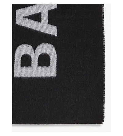 Shop Balenciaga Ladies Black And White Logo Jacquard Wool Scarf In Black/white