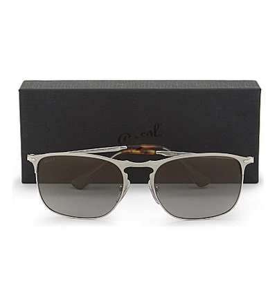 Shop Persol Po7359s Round-frame Pilot Sunglasses In Matte Silver