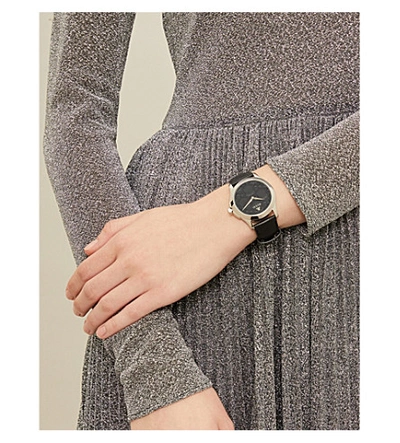 Ya1264031 G timeless Stainless Steel And Leather Watch In Silver black