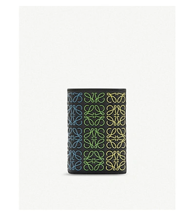 Shop Loewe Anagram Small Vertical Leather Wallet In Black/multicolor