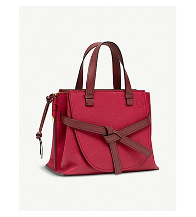 Shop Loewe Gate Top-handle Small Leather Tote Bag In Raspberry/wine