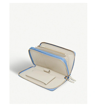 Shop Smythson Panama Double Zipped Grained-leather Travel Wallet In Nile Blue