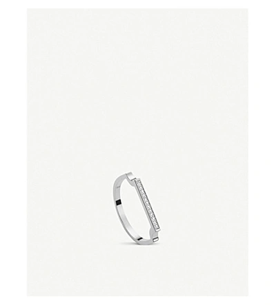 Shop Monica Vinader Womens White Signature Thin Sterling Silver And Diamond Ring
