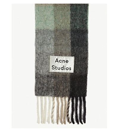 Shop Acne Studios Vally Multi Check Wool-blend Scarf In Green/grey/black
