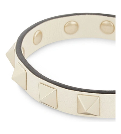Shop Valentino Rockstud Small Leather Bracelet In Ivory