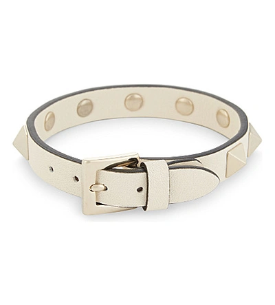 Shop Valentino Rockstud Small Leather Bracelet In Ivory