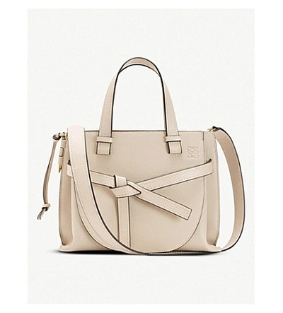 Shop Loewe Gate Top-handle Small Leather Tote Bag In Light Oat