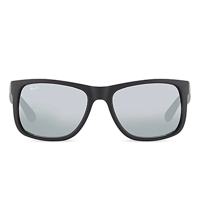 Shop Ray Ban Rb4165 Justin Rectangular Sunglasses In 622/6gblack