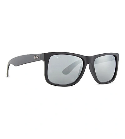 Shop Ray Ban Rb4165 Justin Rectangular Sunglasses In 622/6gblack