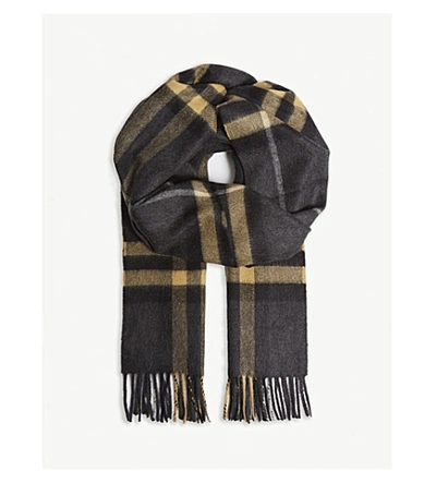 Shop Burberry Classic Check Cashmere Scarf In Dark Pewter Grey