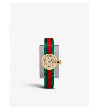 Shop Gucci Ya143503 Fashion Capsule Plexiglas Transparent Watch In Green/red