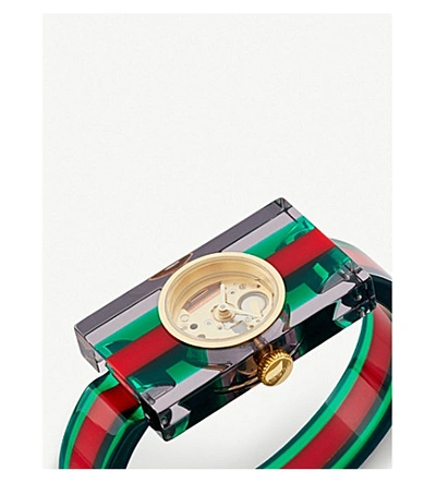 Shop Gucci Ya143503 Fashion Capsule Plexiglas Transparent Watch In Green/red